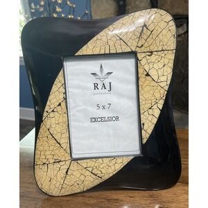 RAJ Collection Excelsior 5x7 Picture Frame – Black & Crackle Tan Modern Abstract